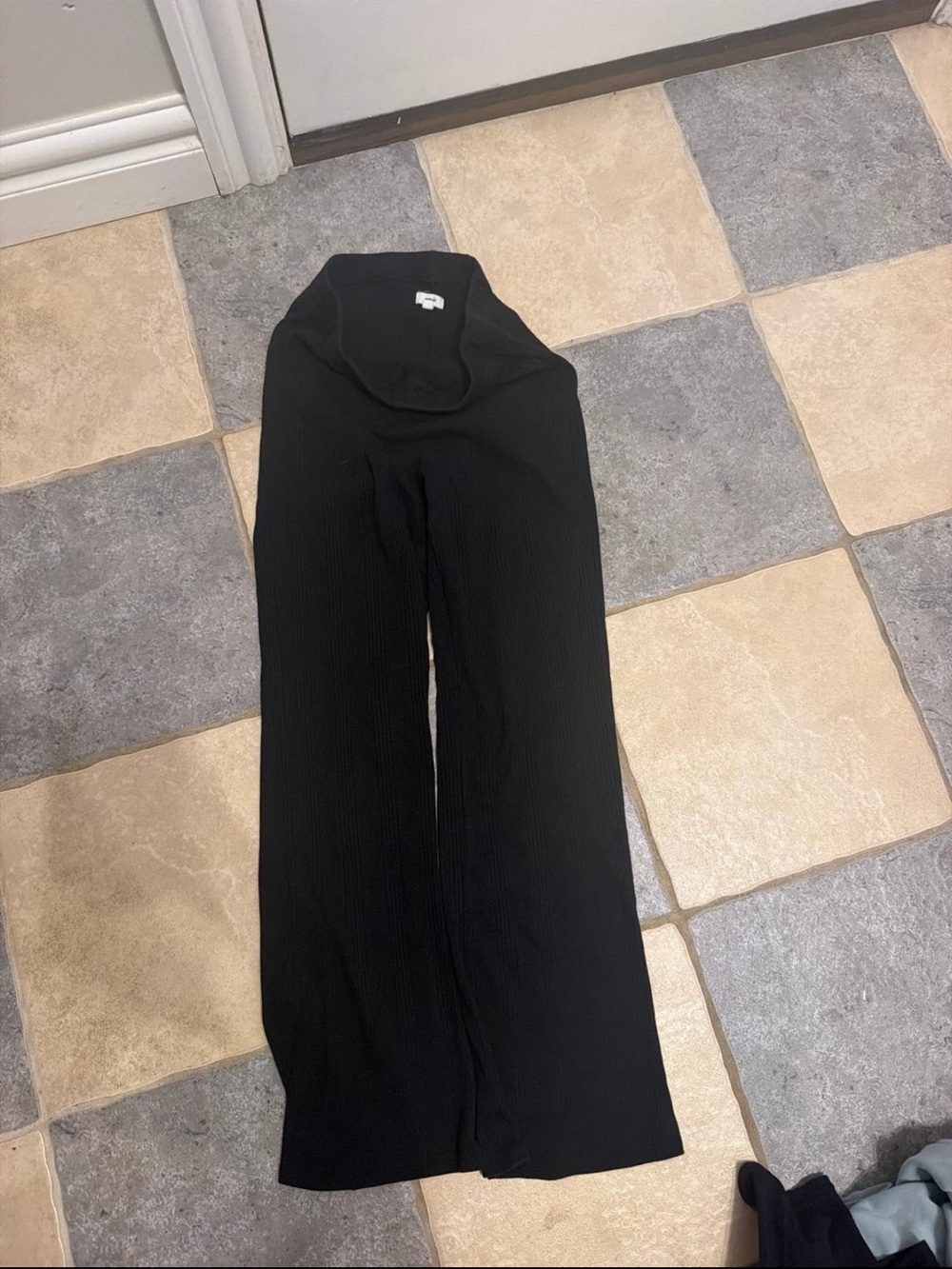 aerie Black Wide-Leg Ribbed Pants